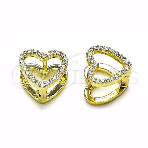 Oro Laminado Huggie Hoop, Gold Filled Style Heart Design, with White Micro Pave, Polished, Golden Finish, 02.213.0630.10