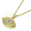 Oro Laminado Pendant Necklace, Gold Filled Style Evil Eye Design, with Sapphire Blue and White Micro Pave, Polished, Golden Finish, 04.156.0399.20