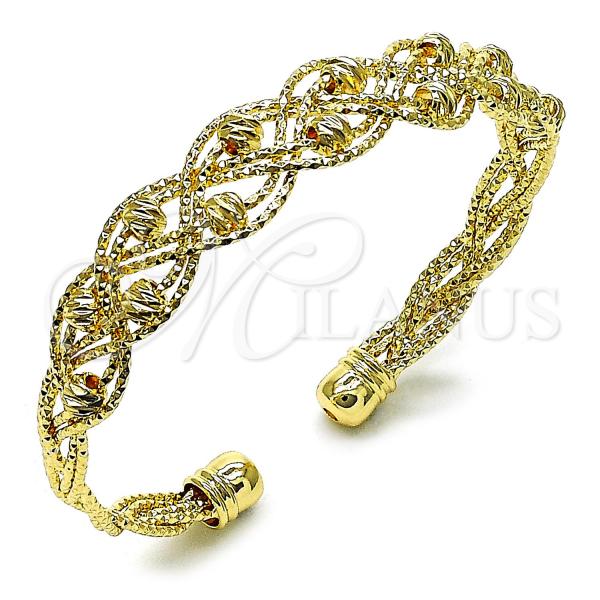 Oro Laminado Individual Bangle, Gold Filled Style Ball and Twist Design, Diamond Cutting Finish, Golden Finish, 07.202.0001