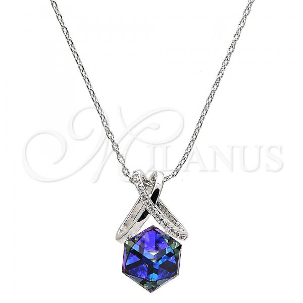 Rhodium Plated Pendant Necklace, with Tanzanite Swarovski Crystals and White Micro Pave, Polished, Rhodium Finish, 04.239.0023.1.16