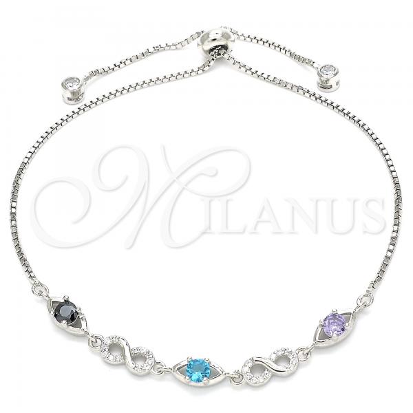 Sterling Silver Fancy Bracelet, Infinite Design, with Multicolor Cubic Zirconia, Polished, Rhodium Finish, 03.175.0002.11