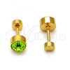 Stainless Steel Stud Earring, with Light Green Crystal, Polished, Golden Finish, 02.271.0008.3