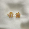 Oro Laminado Stud Earring, Gold Filled Style Butterfly Design, with Pink Cubic Zirconia, Polished, Golden Finish, 02.387.0012