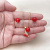 Oro Laminado Earring and Pendant Adult Set, Gold Filled Style Chili and Ball Design, with White Micro Pave, Red Enamel Finish, Golden Finish, 10.417.0030