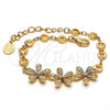 Oro Laminado Fancy Bracelet, Gold Filled Style Flower Design, with White Crystal, Polished, Golden Finish, 03.171.0010.07