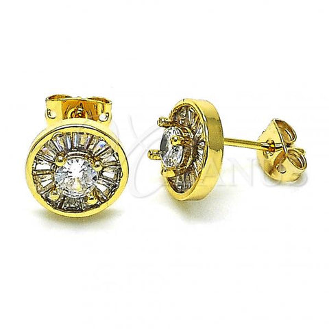 Oro Laminado Stud Earring, Gold Filled Style with White Cubic Zirconia, Polished, Golden Finish, 02.342.0188
