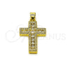 Oro Laminado Fancy Pendant, Gold Filled Style Cross Design, with White Cubic Zirconia and White Micro Pave, Polished, Golden Finish, 05.341.0103.2