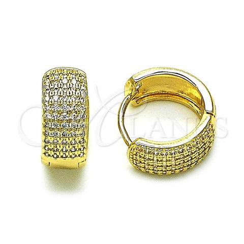 Oro Laminado Huggie Hoop, Gold Filled Style Cluster Design, with White Micro Pave, Polished, Golden Finish, 02.195.0245.16