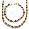 Oro Laminado Necklace and Bracelet, Gold Filled Style with Garnet and White Cubic Zirconia, Polished, Golden Finish, 06.284.0013.3