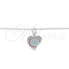 Sterling Silver Pendant Necklace, Heart Design, with Multicolor Cubic Zirconia, Polished, Rhodium Finish, 04.336.0225.16