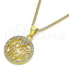 Oro Laminado Pendant Necklace, Gold Filled Style Love and Mom Design, with White Micro Pave, Polished, Golden Finish, 04.313.0037.20