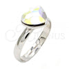 Rhodium Plated Multi Stone Ring, Heart Design, with Aurore Boreale Swarovski Crystals, Polished, Rhodium Finish, 01.239.0002.4 (One size fits all)