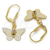 Oro Laminado Dangle Earring, Gold Filled Style Butterfly Design, with  Cubic Zirconia, Diamond Cutting Finish, Golden Finish, 69.011