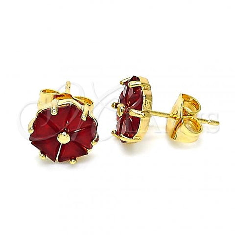 Oro Laminado Stud Earring, Gold Filled Style with Garnet Cubic Zirconia, Polished, Golden Finish, 02.310.0041.2