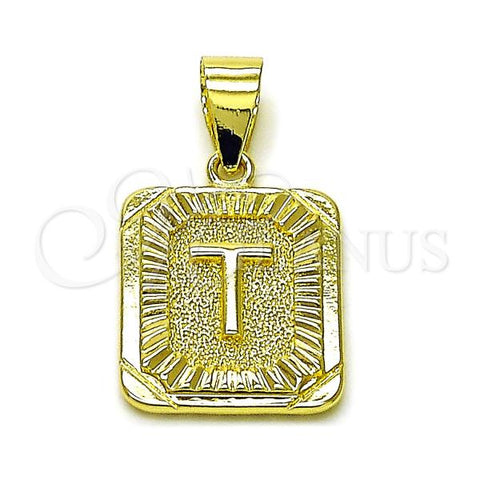 Oro Laminado Fancy Pendant, Gold Filled Style Initials Design, Diamond Cutting Finish, Golden Finish, 05.411.0050