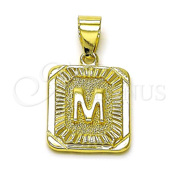 Oro Laminado Fancy Pendant, Gold Filled Style Initials Design, Diamond Cutting Finish, Golden Finish, 05.411.0037