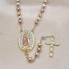 Oro Laminado Medium Rosary, Gold Filled Style Guadalupe and Disco Design, Polished, Tricolor, 09.411.0006.24