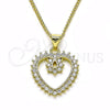 Oro Laminado Pendant Necklace, Gold Filled Style Heart Design, with White Cubic Zirconia, Polished, Golden Finish, 04.213.0306.18