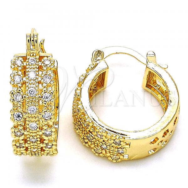 Oro Laminado Small Hoop, Gold Filled Style with White Cubic Zirconia, Polished, Golden Finish, 02.210.0288.20