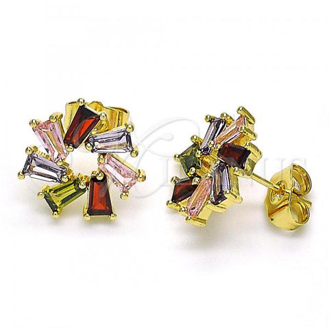 Oro Laminado Stud Earring, Gold Filled Style with Multicolor Cubic Zirconia, Polished, Golden Finish, 02.210.0749.6