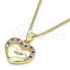 Oro Laminado Pendant Necklace, Gold Filled Style Heart Design, with Garnet and White Micro Pave, Polished, Golden Finish, 04.156.0340.1.20