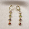 Oro Laminado Long Earring, Gold Filled Style Cluster Design, with Multicolor Cubic Zirconia, Polished, Golden Finish, 02.323.0101