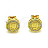 Oro Laminado Stud Earring, Gold Filled Style Madonna Design, with White Micro Pave, Polished, Golden Finish, 02.342.0249