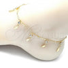 Oro Laminado Charm Anklet , Gold Filled Style Leaf and Rattle Charm Design, with White Crystal, Polished, Golden Finish, 03.213.0113.10