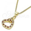 Oro Laminado Pendant Necklace, Gold Filled Style Heart Design, with Garnet and White Micro Pave, Polished, Golden Finish, 04.156.0344.1.20