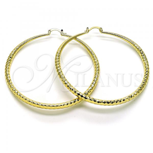 Oro Laminado Extra Large Hoop, Gold Filled Style Hollow Design, Diamond Cutting Finish, Golden Finish, 02.170.0084.70