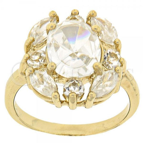 Oro Laminado Multi Stone Ring, Gold Filled Style Cluster Design, with White Cubic Zirconia, Polished, Golden Finish, 5.167.009.07 (Size 7)