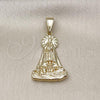 Oro Laminado Religious Pendant, Gold Filled Style Caridad del Cobre Design, Polished, Golden Finish, 05.253.0127