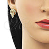 Oro Laminado Stud Earring, Gold Filled Style Infinite Design, Matte Finish, Golden Finish, 02.385.0027