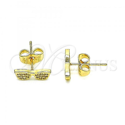 Oro Laminado Stud Earring, Gold Filled Style with White Micro Pave, Polished, Golden Finish, 02.156.0651