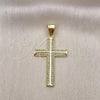 Oro Laminado Religious Pendant, Gold Filled Style Cross Design, with White Micro Pave, Polished, Golden Finish, 05.102.0033
