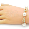 Oro Laminado Fancy Bracelet, Gold Filled Style Ball Design, with Ivory Pearl, Polished, Golden Finish, 03.331.0312.09