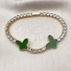 Oro Laminado Tennis Bracelet, Gold Filled Style Butterfly Design, with Green Mother of Pearl and White Cubic Zirconia, Polished, Golden Finish, 03.283.0388.3.07