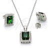 Sterling Silver Earring and Pendant Adult Set, with Green and White Cubic Zirconia, Polished, Rhodium Finish, 10.175.0061.1