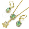 Oro Laminado Earring and Pendant Adult Set, Gold Filled Style Turtle Design, with Chrysolite Opal and White Crystal, Polished, Golden Finish, 10.122.0010.2