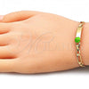 Oro Laminado ID Bracelet, Gold Filled Style Four-leaf Clover Design, Green Enamel Finish, Golden Finish, 03.380.0057.06