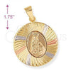 Oro Laminado Religious Pendant, Gold Filled Style Altagracia Design, Diamond Cutting Finish, Tricolor, 5.196.016