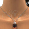 Rhodium Plated Pendant Necklace, Heart and Flower Design, with Amethyst Swarovski Crystals and White Cubic Zirconia, Polished, Rhodium Finish, 04.239.0019.1.16