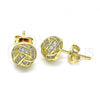 Oro Laminado Stud Earring, Gold Filled Style with White Micro Pave, Polished, Golden Finish, 02.342.0140