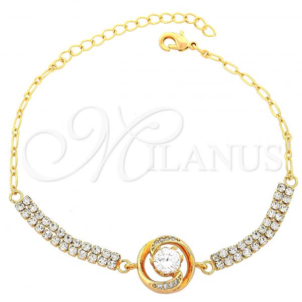 Oro Laminado Fancy Bracelet, Gold Filled Style with White Cubic Zirconia, Polished, Golden Finish, 03.60.0067