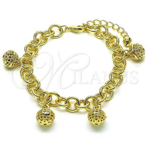 Oro Laminado Charm Bracelet, Gold Filled Style Rolo Design, Polished, Golden Finish, 03.331.0223.08