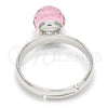 Rhodium Plated Multi Stone Ring, Ball Design, with Light Rose Swarovski Crystals, Polished, Rhodium Finish, 01.239.0006 (One size fits all)
