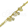 Oro Laminado Charm Bracelet, Gold Filled Style Heart and Flower Design, with White Crystal, Polished, Golden Finish, 03.63.2253.08