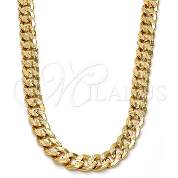 Gold Tone Basic Necklace, Pave Cuban Design, Polished, Golden Finish, 04.242.0039.30GT
