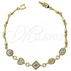 Oro Laminado Fancy Bracelet, Gold Filled Style Heart Design, with White Cubic Zirconia, Polished, Golden Finish, 5.028.007