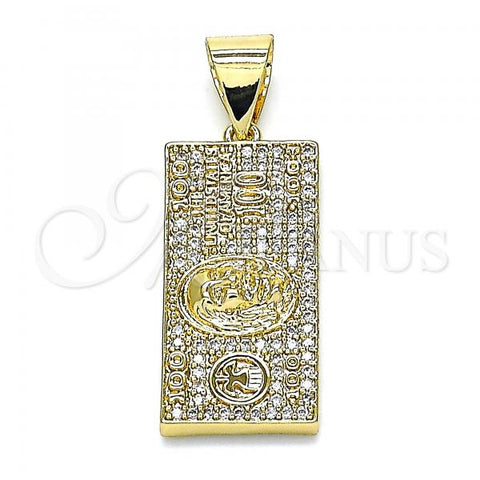 Oro Laminado Religious Pendant, Gold Filled Style with White Micro Pave, Polished, Golden Finish, 05.342.0070
